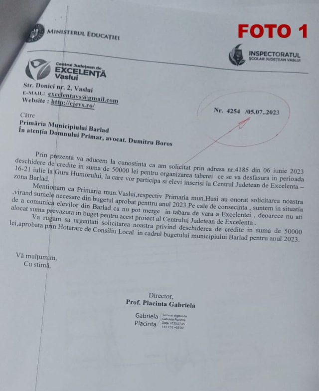 Informații neadevărate diseminate în spațiul public de conducerea Centrului Județean de Excelență Vaslui