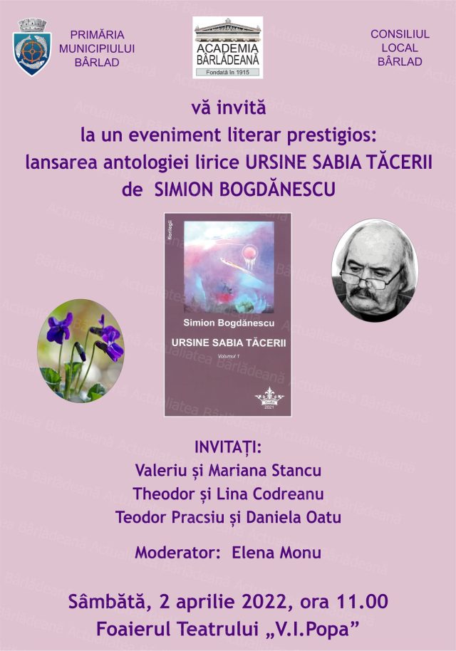 Eveniment literar! Lansarea cărții renumitului scriitor bârlădean Simion Bogdănescu