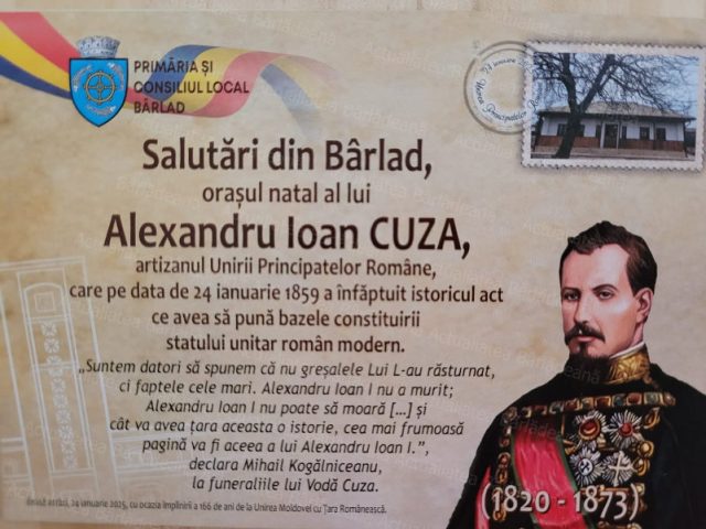 Carte poștală în premieră dedicată domnitorului Alexandru Ioan Cuza, tipărită de Primăria Bârlad