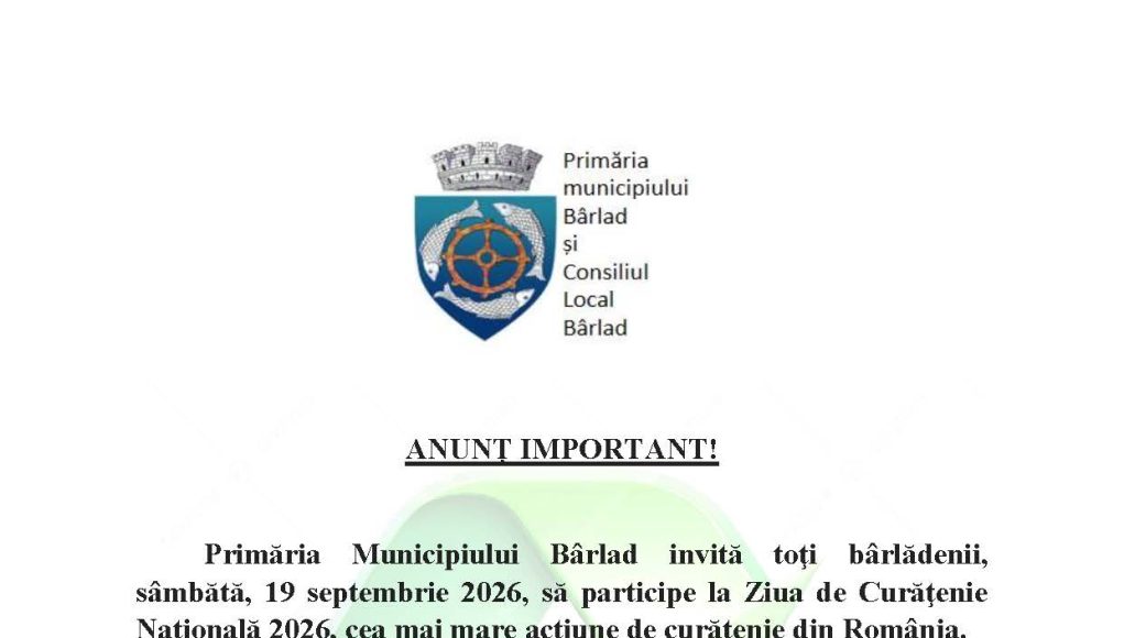 INVITAȚIE DESCHISĂ LA ZIUA CURĂȚENIEI NAȚIONALE!